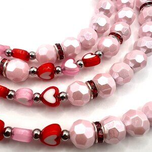 Bougie Beaded Dog Leash - Pink Hearts - Rhinestones - Handmade - Unique - Glam